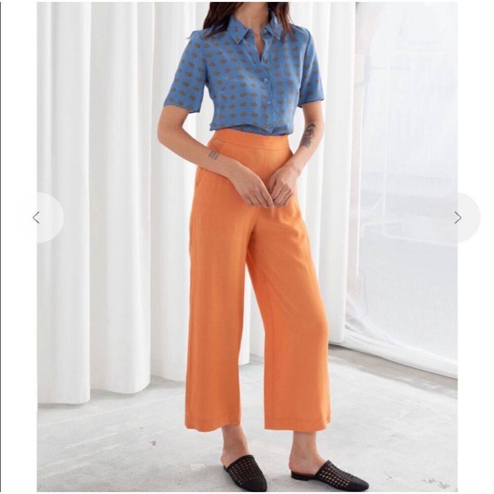 & Other Stories Paris Atelier High Waisted Tangerine Orange Trouser Flowy Pant 2